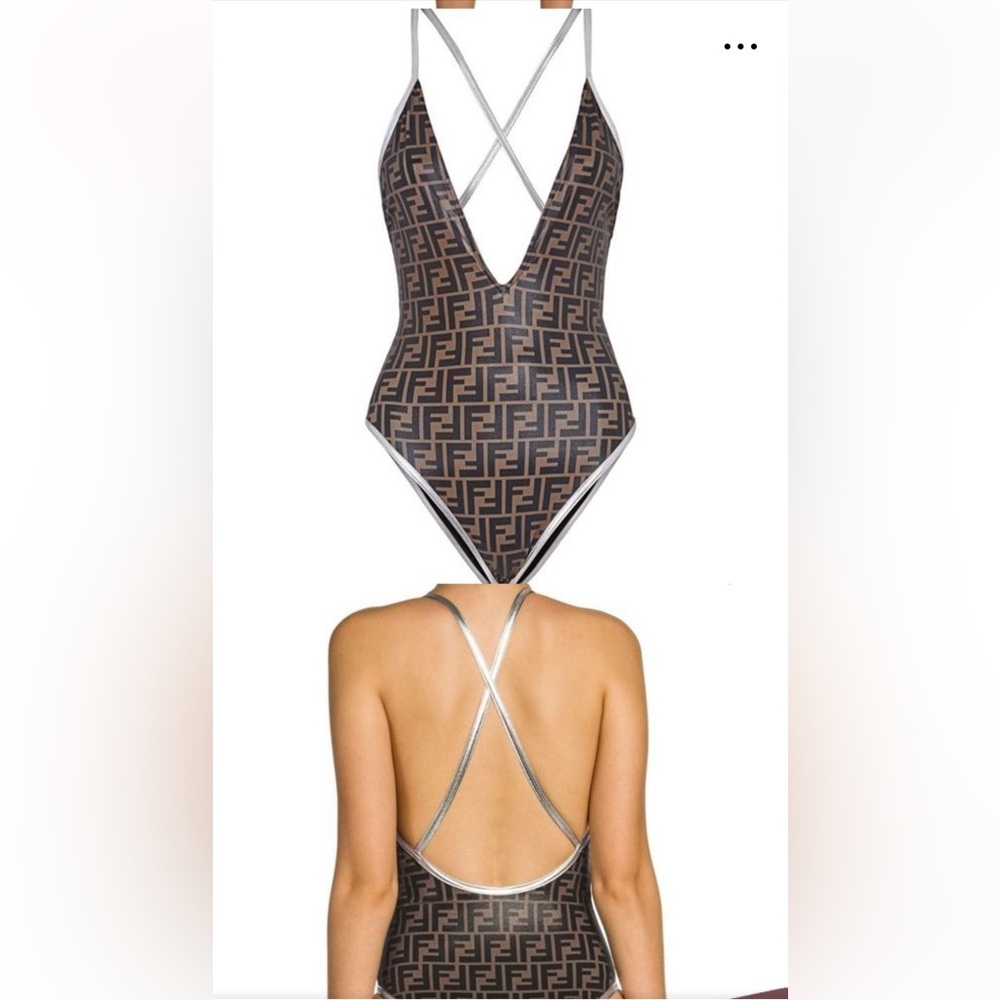 Fendi Brown & Silver Monogram Swimsuit Nicki Minaj Collaboration
